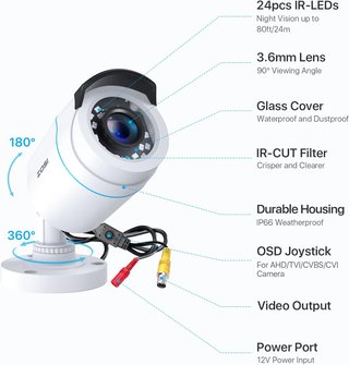 ZOSI cámara vigilancia exterior analógica IR