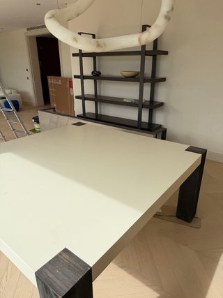 Mesa de comedor moderna blanca y madera 170x170 cm