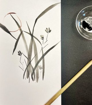 Obra de orquídea salvaje con círculo zen