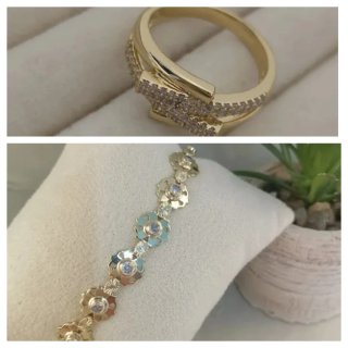 Lote Anillo y Pulsera Oro Laminado 14k