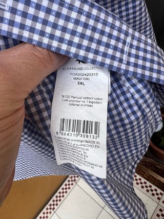 Camicia a quadri blu e bianca,beige