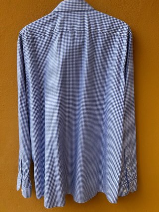 Camicia a quadri blu e bianca,beige