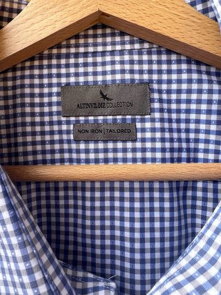Camicia a quadri blu e bianca,beige