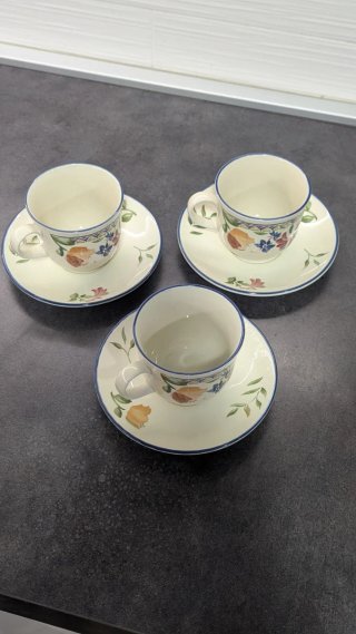 Set 3 Tazze Piattini Staffordshire Floreale