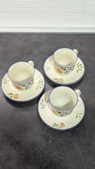 Set 3 Tazze Piattini Staffordshire Floreale