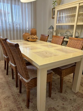 6 Sillas Comedor Mimbre y Madera con cojines