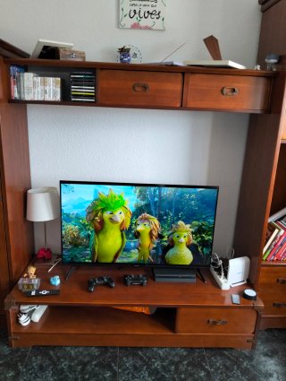 Mueble modular salón madera y cristal