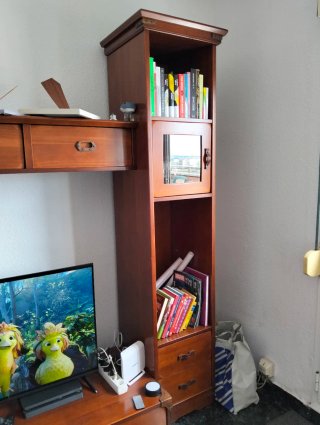 Mueble modular salón madera y cristal