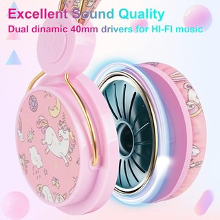 Auriculares infantiles cómodos con micrófono rosa
