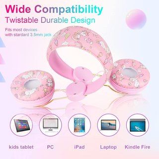 Auriculares infantiles cómodos con micrófono rosa