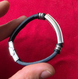 Pulsera Hombre Acero Inoxidable y Cuero Azul