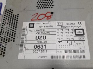 Sistema audio / radio opel 13440631 corsa d 100107