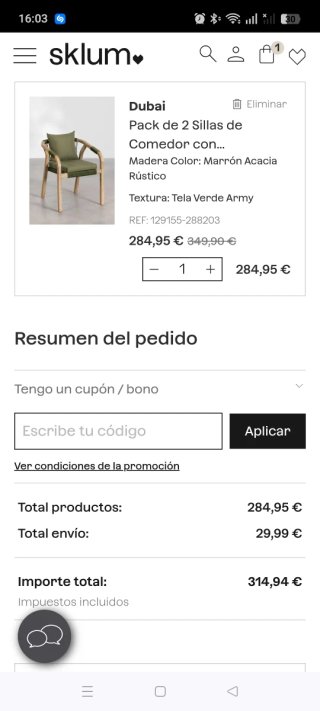 Pack 2 Sillas Comedor Reposabrazos Madera Acacia