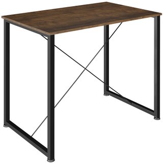 Juego de comedor industrial de 3 piezas, mesa y 2 sillas madera oscura