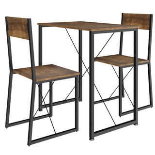 Juego de comedor industrial de 3 piezas, mesa y 2 sillas madera oscura