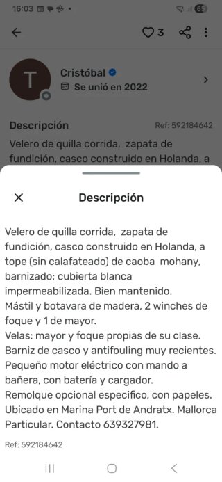 Embarcación a vela modelo Pampus Madera