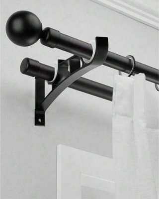 2 Soportes Dobles Barra Cortina Negro Blanco