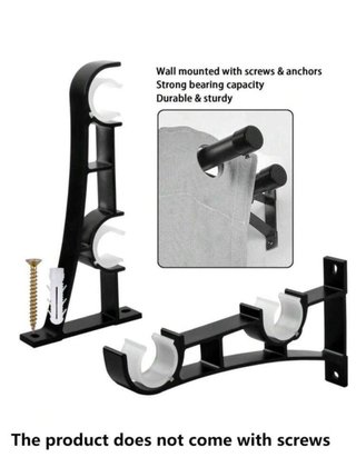 2 Soportes Dobles Barra Cortina Negro Blanco