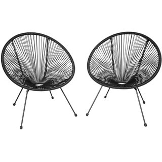 Set de 2 sillas de jardín con mesa de estilo retro Acapulco negro