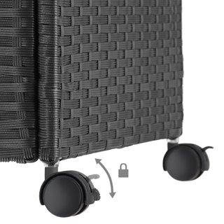 Baúl de jardín de ratán sintético con ruedas 117x54x64 cm negro