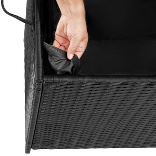 Baúl de jardín de ratán sintético con ruedas 117x54x64 cm negro