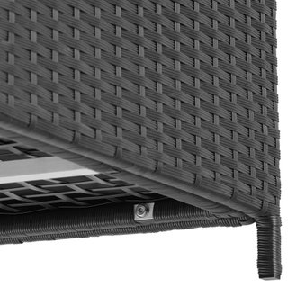 Baúl de jardín de ratán sintético con ruedas 117x54x64 cm negro