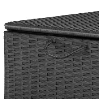 Baúl de jardín de ratán sintético con ruedas 117x54x64 cm negro