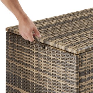 Baúl de jardín de ratán sintético con ruedas 117x54x64 cm natural