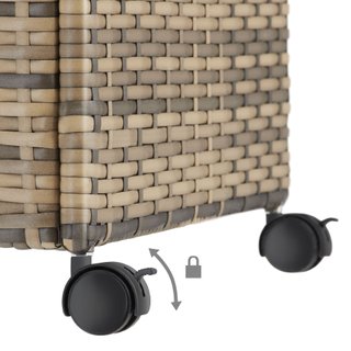 Baúl de jardín de ratán sintético con ruedas 117x54x64 cm natural