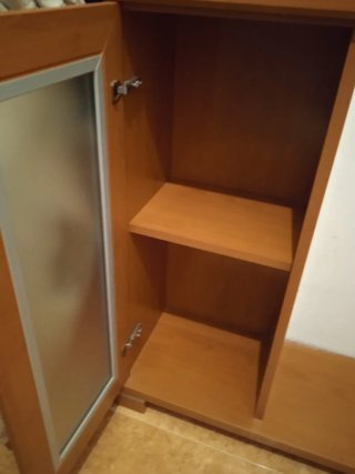 Mueble recibidor madera y cristal