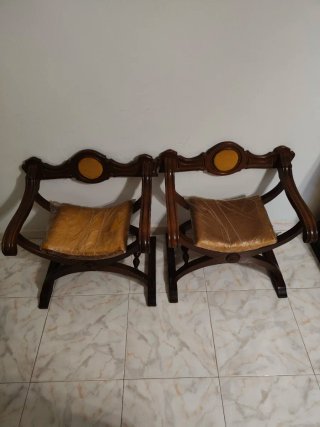 Coppia Sedie Savonarola Anni '70 Legno