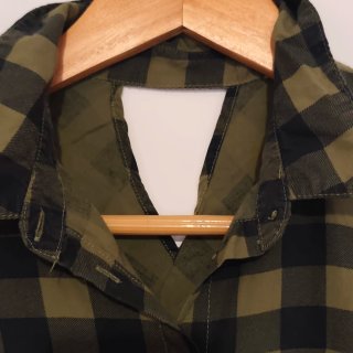Camisa - Croptop de cuadros verde Bershka T-M