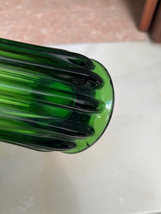 2 Jarrones Vintage Vidrio Soplado Artesanal Verde