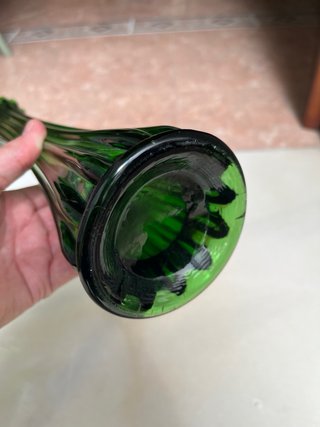 2 Jarrones Vintage Vidrio Soplado Artesanal Verde