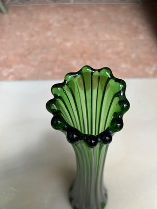 2 Jarrones Vintage Vidrio Soplado Artesanal Verde