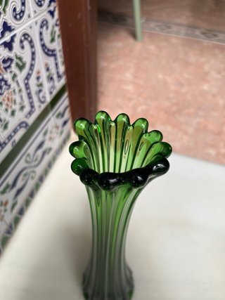 2 Jarrones Vintage Vidrio Soplado Artesanal Verde