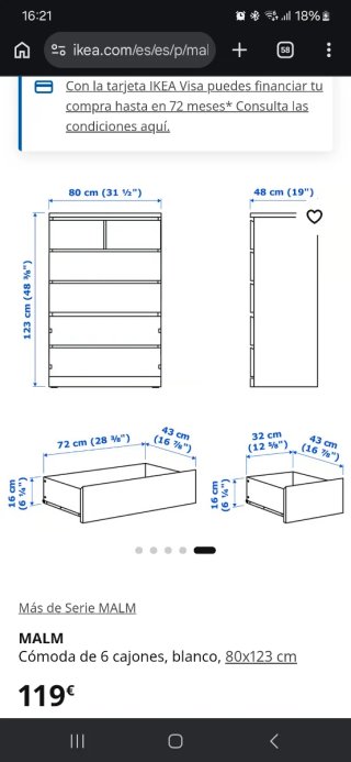 Cajonera Malm Ikea Blanca y Dorada