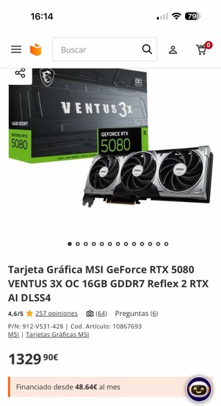 VENDIDA. MSI GeForce RTX 5080 VENTUS 3X OC 16GB