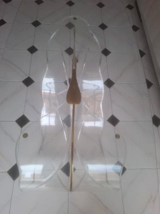 Mesa centro cristal y metacrilato hoja dorada