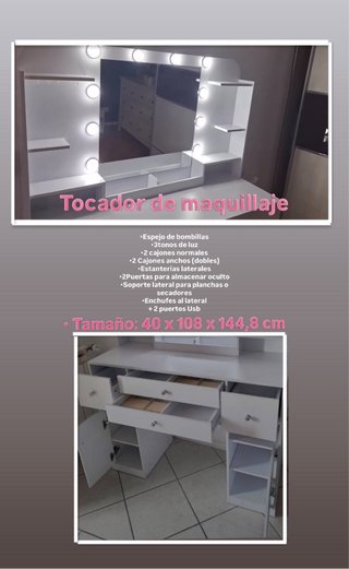 Tocador blanco con espejo y luces