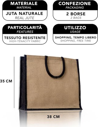 Bolsa de yute shopper asas negras
