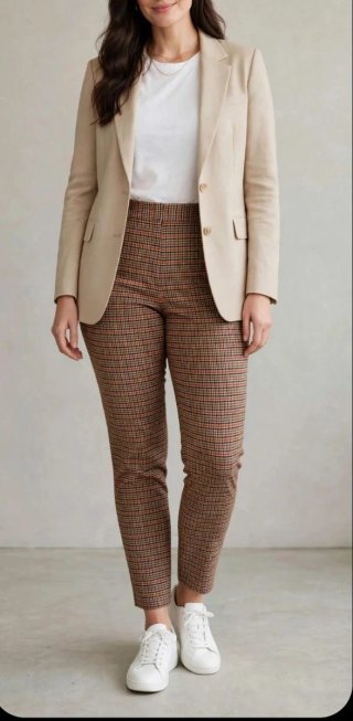 Pantalón cuadros marrón y naranja Stradivarius T40