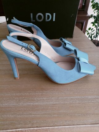 Zapatos Lodi azul mujer tacón lazo