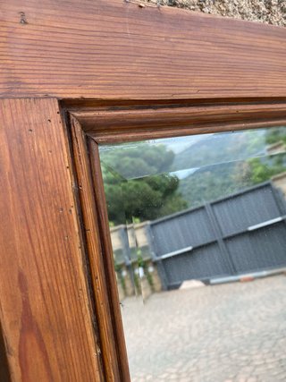 antiguo espejo madera castaño biselado 95x75