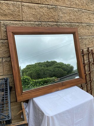 antiguo espejo madera castaño biselado 95x75