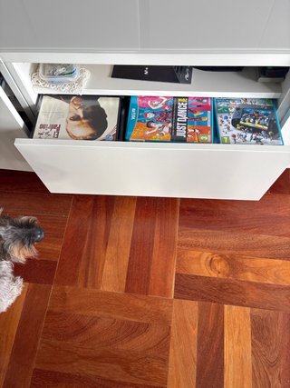 Mueble TV blanco y madera con cristal largo 180,