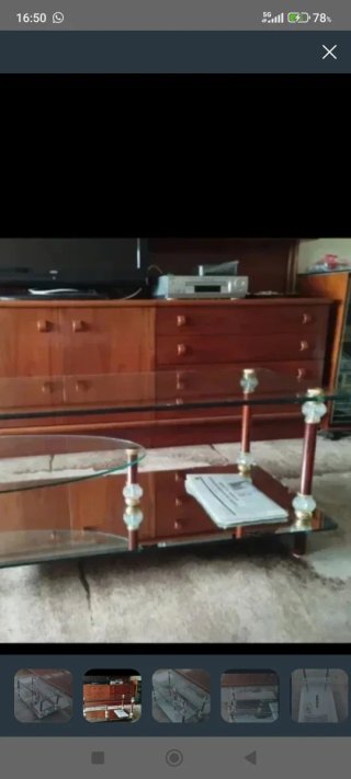 Mesa de centro cristal y madera 100 x 50 cm.