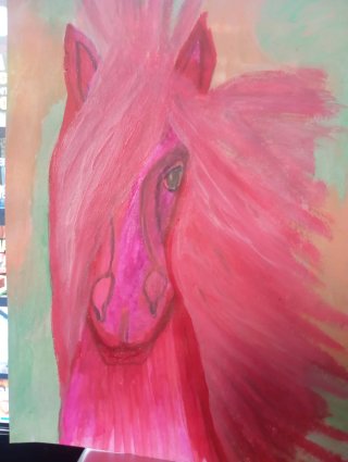 Pintura Artesanal Caballo Rosa