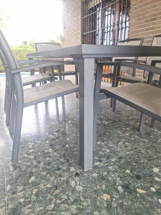 Mesa y 6 Sillas Jardín Aluminio y Cristal