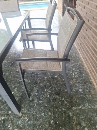 Mesa y 6 Sillas Jardín Aluminio y Cristal
